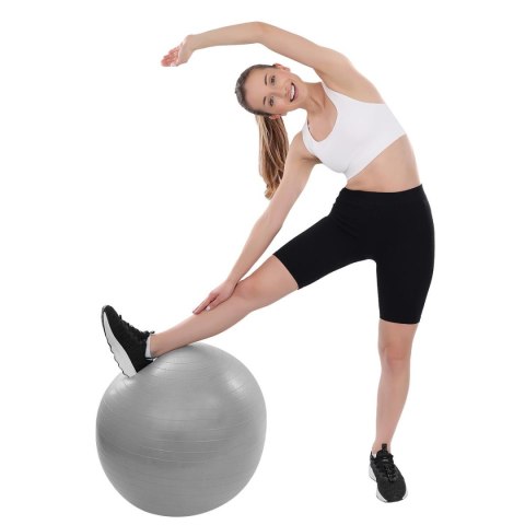 PIŁKA GIMNASTYCZNA DO ĆWICZEŃ FITNESS 65CM ANTIBURST SZARA