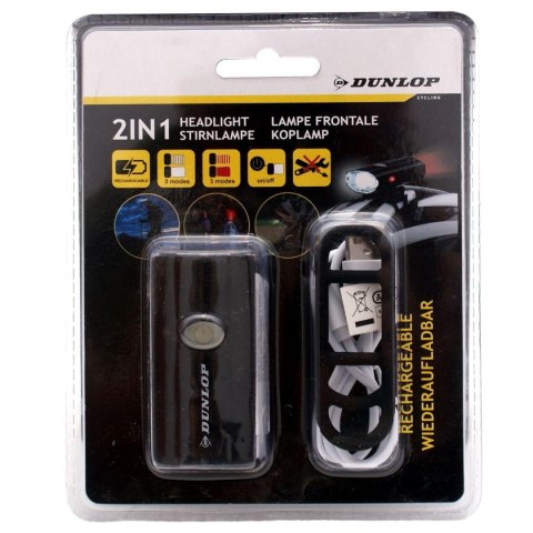 LAMPA ROWEROWA 2W1 ŁADOWANIE USB, UCHWYT DO MOCOWANIA NA KASKU DUNLOP