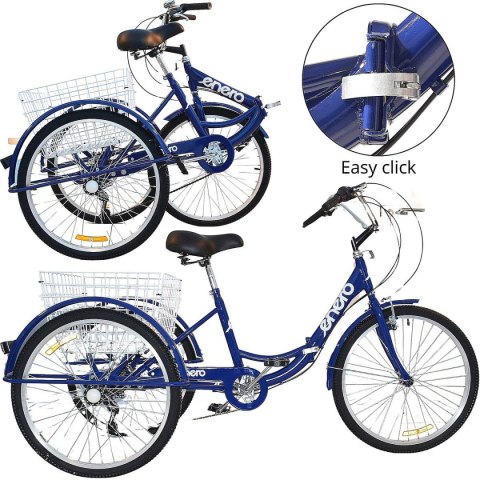 ROWER 3-KOŁOWY SKŁADANY 24 GRANATOWY SHIMANO 7-BIEGOWY