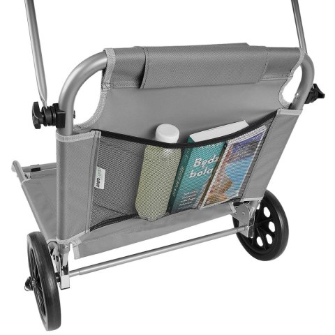 LEŻAK SKŁADANY PLAŻOWY Z DASZKIEM NA KÓŁKACH 116x62x62-90CM SZARY