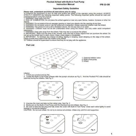 MATERAC FLOKOWANY 1-OSOBOWY Z WBUDOWANĄ POMPKĄ NOŻNĄ 191x73x22CM 24130