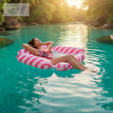 Materac dmuchany plażowy hamak wodny leżak fotel krzesło do pływania basenu różowy