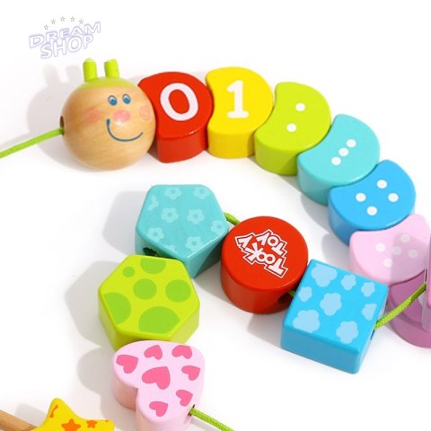 TOOKY TOY Drewniana Sznurowana Gąsienica Do Nawlekania Zręcznościowa TOOKY TOY Drewniana Sznurowana Gąsienica Do Nawlekania Zręcznościowa