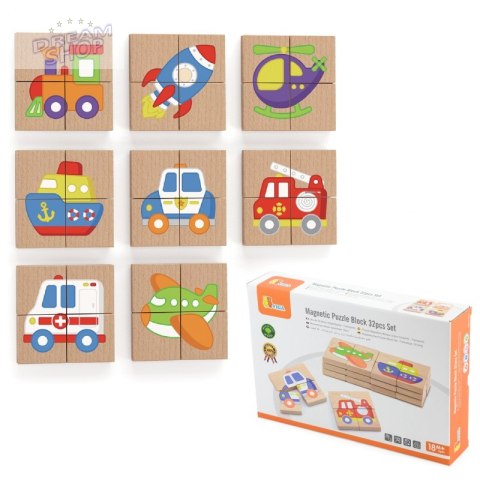 Układanka drewniana puzzle magnetyczne - pojazdy - Viga Toys