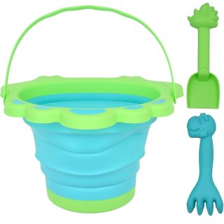 WIADERKO DO PIASKU SKŁADANE DINOZAUR Z ŁOPATKĄ I GRABKAMI ZIELONE
