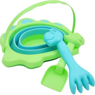 WIADERKO DO PIASKU SKŁADANE DINOZAUR Z ŁOPATKĄ I GRABKAMI ZIELONE