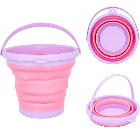 WIADERKO DO PIASKU SKŁADANE OKRĄGŁE RÓŻOWE