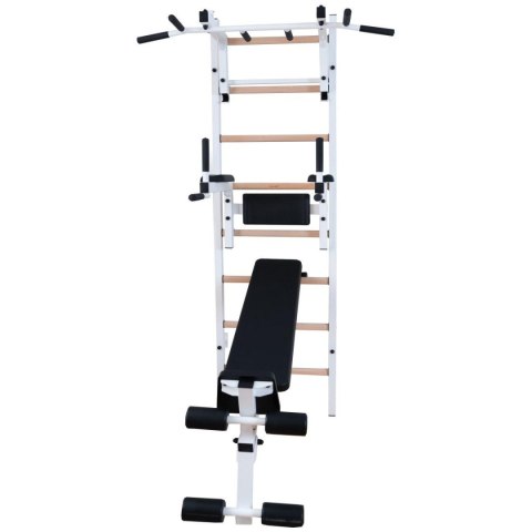 DRABINKA GIMNASTYCZNA DREWNIANO METALOWA Z DRĄŻKIEM, ŁAWKĄ I AKCESORIAMI BENCHK 233W