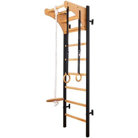 DRABINKA GIMNASTYCZNA DREWNIANO METALOWA Z DREWNIANYM DRĄŻKIEM I AKCESORIAMI BENCHK 211B A076