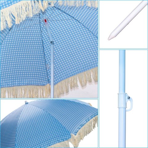 PARASOL PLAŻOWO OGRODOWY Z FRĘDZLAMI 174CM NIEBIESKI