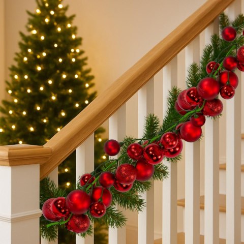 GAŁĄZKA GIRLANDA 180CM Z BOMBKAMI 80 SZT.MICA CZERWONA