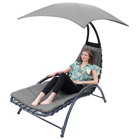 LEŻAK FOTEL Z PARASOLEM BERGAMO 200x125x180CM SZARY
