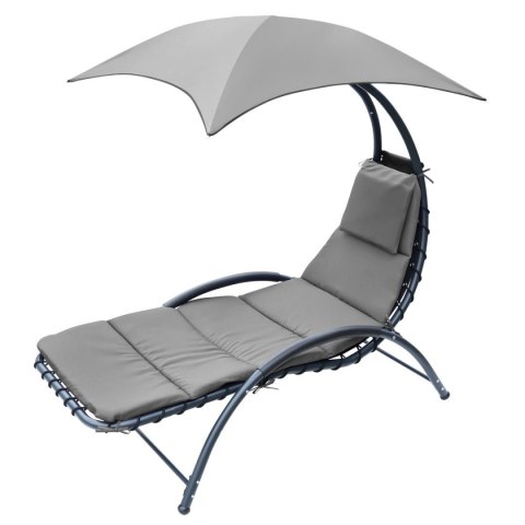 LEŻAK FOTEL Z PARASOLEM BERGAMO 200x125x180CM SZARY