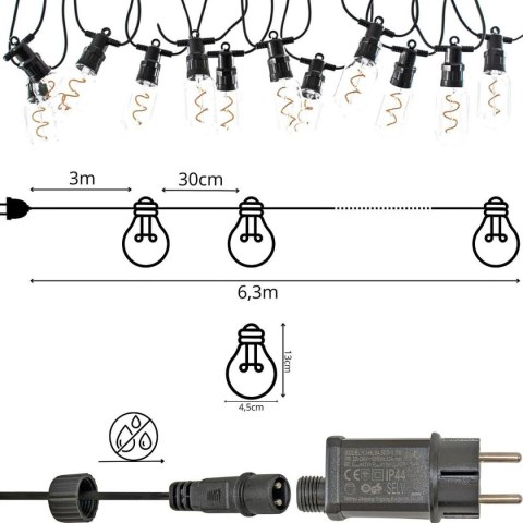 PARTY LIGHT GIRLANDA ZEWNĘTRZNA 12 ŻARÓWEK 12LED SPIRALNYCH 6,3M 230V