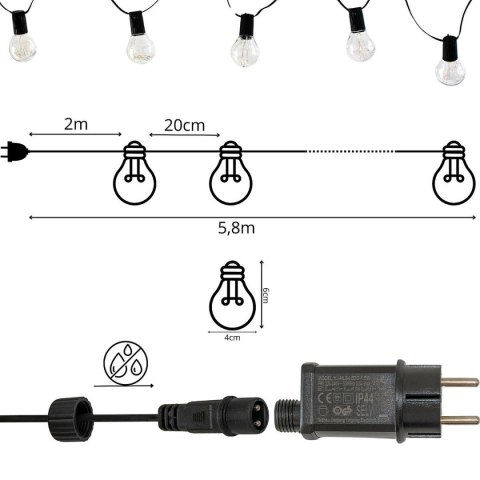 PARTY LIGHT GIRLANDA ZEWNĘTRZNA 20 ŻARÓWEK 100LED 5,8M 230V