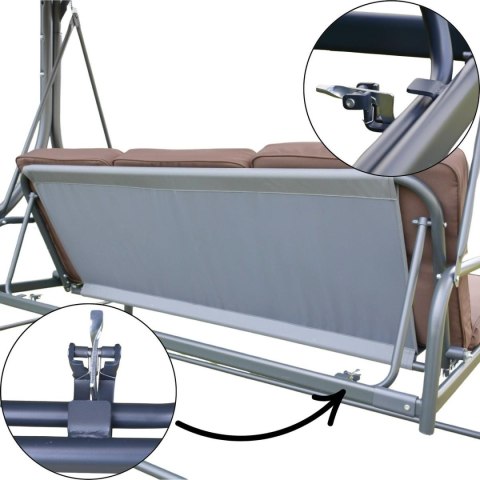 HUŚTAWKA OGRODOWA 3 OSOBOWA 194X120X173CM ZOSIA Z DASZKIEM Z POLIWĘGLANU