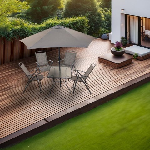 ZESTAW MEBLI OGRODOWYCH SYDNEY STÓŁ 4 KRZESŁA I PARASOL SZARY