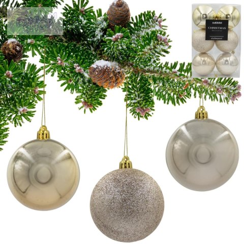 BOMBKA DEKORACYJNA PLASTIKOWA BEZPIECZNA 6SZT 80MM CHAMPAGNE