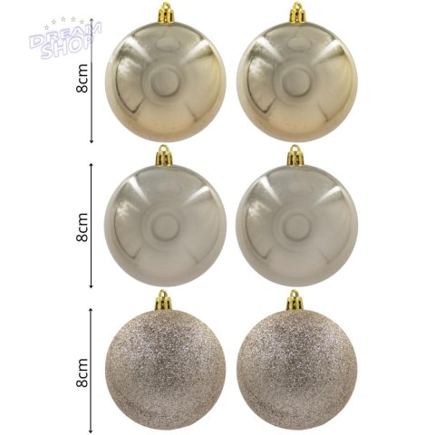 BOMBKA DEKORACYJNA PLASTIKOWA BEZPIECZNA 6SZT 80MM CHAMPAGNE