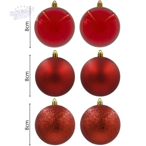 BOMBKA DEKORACYJNA PLASTIKOWA BEZPIECZNA 6SZT 80MM CZERWONY