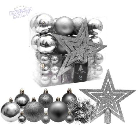 BOMBKA DEKORACYJNA PLASTIKOWA BEZPIECZNA CZUBEK 54 ELEMENTY SREBRNY