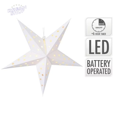 GWIAZDA DEKORACYJNA PAPIEROWA Z PODŚWIETLENIEM LED 60CM BIAŁA TIMER