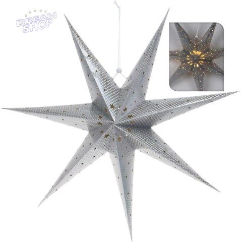 GWIAZDA DEKORACYJNA PAPIEROWA Z PODŚWIETLENIEM LED 60CM SREBRNY