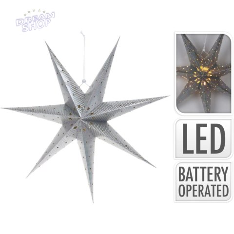 GWIAZDA DEKORACYJNA PAPIEROWA Z PODŚWIETLENIEM LED 60CM SREBRNY