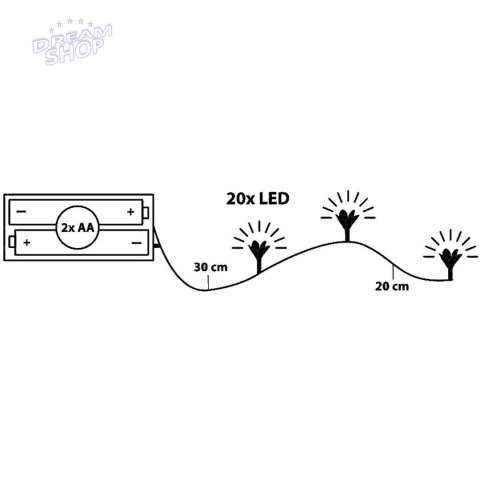 LAMPKI DRUCIKI NA BATERIE GIRLANDA 20 LED KWIATY CIEPŁY BIAŁY