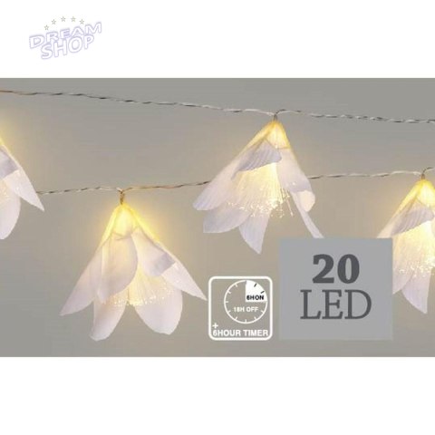 LAMPKI DRUCIKI NA BATERIE GIRLANDA 20 LED KWIATY CIEPŁY BIAŁY
