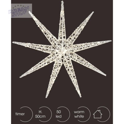 PŁATEK ŚNIEGU DEKORACYJNY WISZĄCY 50LED SREBRNY