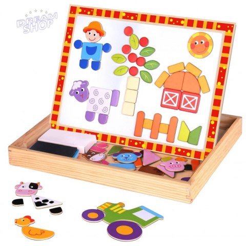 TOOKY TOY Drewniana Tablica Dwustronna Puzzle Układanka Magnetyczna Farma