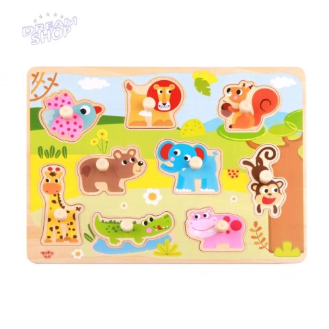 TOOKY TOY Drewniane Puzzle Zwierzęta z Pinezkami Do Dopasowania TOOKY TOY Drewniane Puzzle Zwierzęta z Pinezkami Do Dopasowania