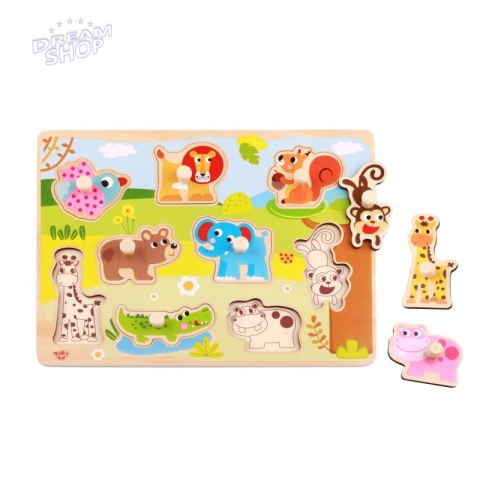 TOOKY TOY Drewniane Puzzle Zwierzęta z Pinezkami Do Dopasowania TOOKY TOY Drewniane Puzzle Zwierzęta z Pinezkami Do Dopasowania