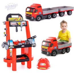 Zestaw Majsterkowicza "Super Mechanik" + Samochód z Burtami i Przyczepą "Volvo" Wader QT Polesie