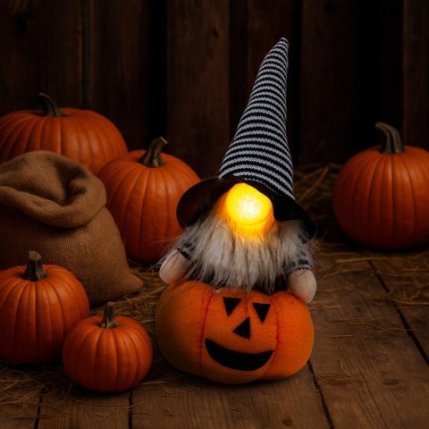 FIGURKA DEKORACYJNA NA DYNI 25CM LED HALLOWEEN POMARAŃCZOWA