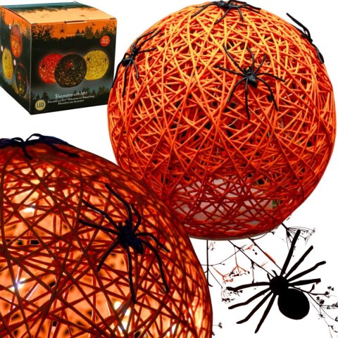 KULA DEKORACYJNA LAMPKA Z PAJĄKIEM LED 15CM HALLOWEEN POMARAŃCZOWY