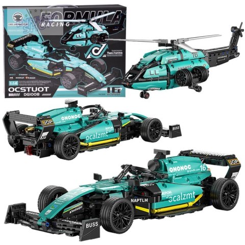 Klocki techniczne 2w1 Bolid Formuła 1 helikopter 736ele naklejki ZA5730