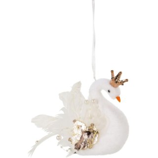 ŁABĘDŹ DEKORACYJNY WISZĄCY BOMBKA 17CM PERŁOWE SKRZYDŁA