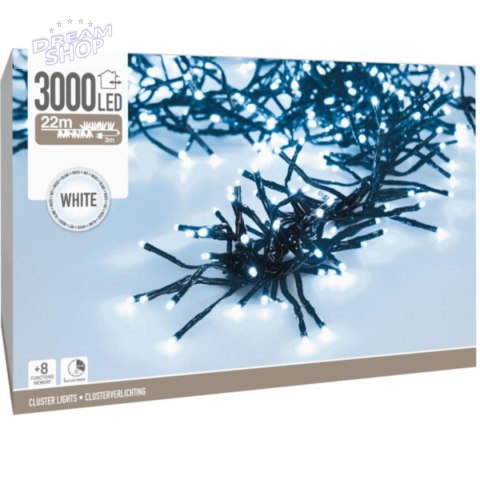 LAMPKI CHOINKOWE ŁAŃCUCH ŚWIETLNY 3000 LED TIMER ZIMNY BIAŁY