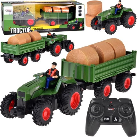 Sterowany Traktor na pilota z przyczepą + bale siana traktorzysta RC0717