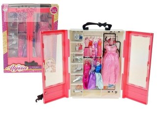 Szafa z 4 sukienkami dla lalek 29cm + akcesoria