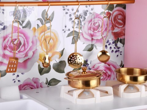 Urocza Różana Drewniana Kuchnia dla dzieci Palnik Zlew Garnki ZA5932