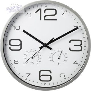 ZEGAR ŚCIENNY 30CM Z TERMOMENTREM SREBRNY