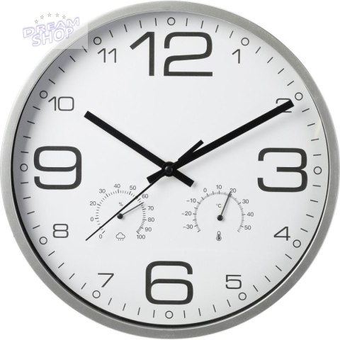 ZEGAR ŚCIENNY 30CM Z TERMOMENTREM SREBRNY