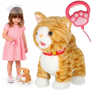 Kotek interaktywny na smyczy miauczy chodzi rusza ogonem beżowy