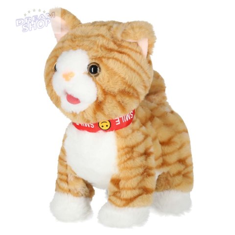 Kotek interaktywny na smyczy miauczy chodzi rusza ogonem beżowy