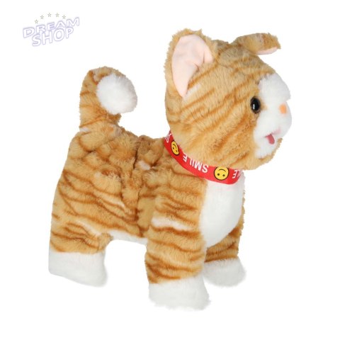 Kotek interaktywny na smyczy miauczy chodzi rusza ogonem beżowy