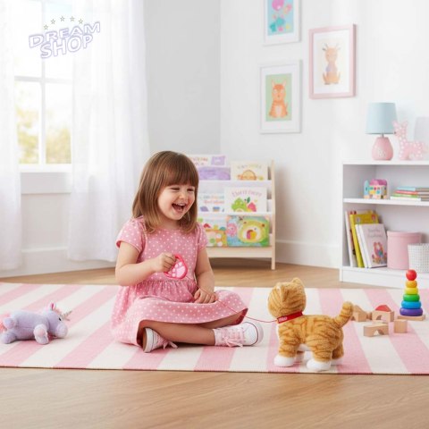 Kotek interaktywny na smyczy miauczy chodzi rusza ogonem beżowy