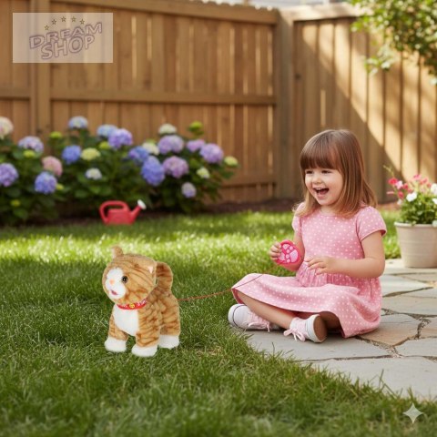 Kotek interaktywny na smyczy miauczy chodzi rusza ogonem beżowy